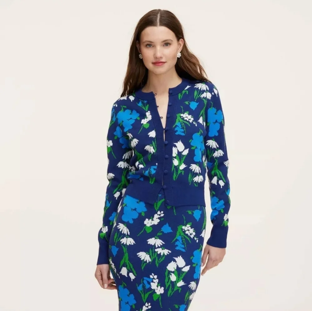 Kate Spade New York Women's Mixed Floral Cardigan - Blue/Green/White XS - Picture 1 of 15